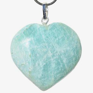 Premium Amazonite Gemstone Heart Necklace & 20" Silver Chain
